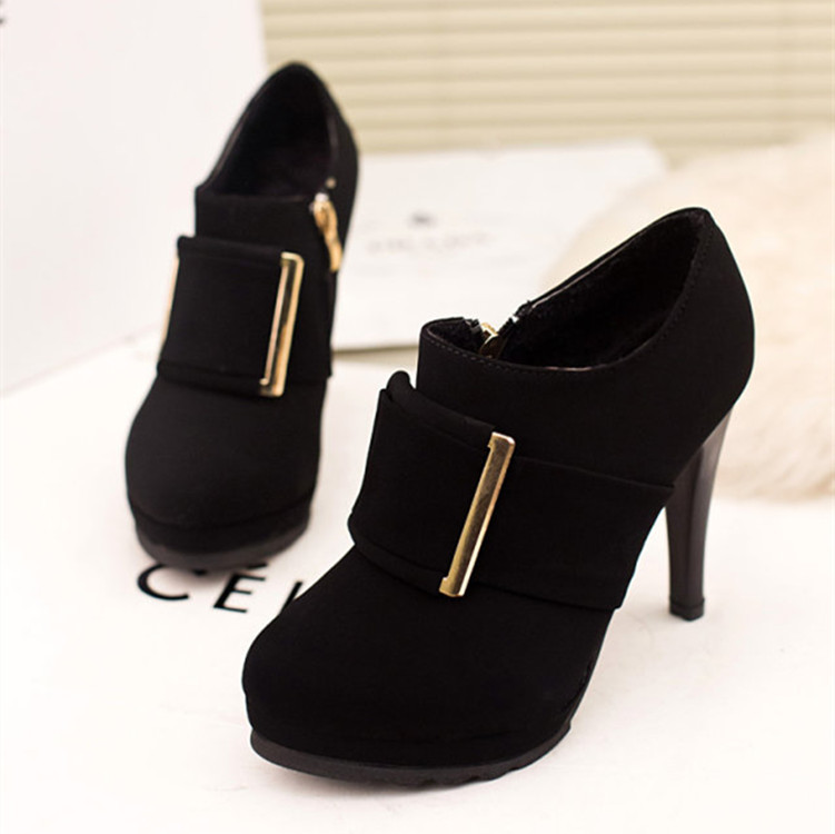 厂家批发代发秋冬新款高跟鞋细跟防水台经典圆