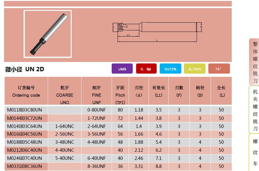 alex螺纹铣刀 螺纹铣刀 铣螺纹刀 铣牙刀 un