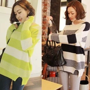 2013<em>东季</em>新款女时尚百搭显瘦针织条纹圆领长