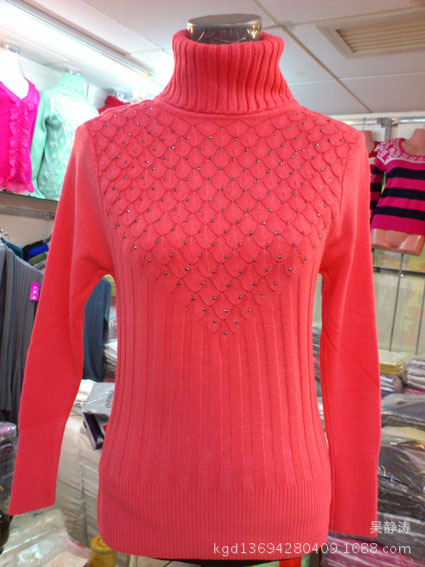 【浣<em>织</em>菠萝花烫钻粗<em>针高领</em>高档韩版做工精良电