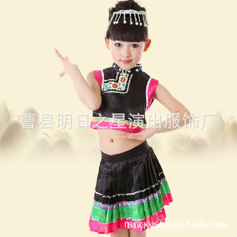 儿童演出服 舞蹈服 民族<em>服装</em> 苗族<em>女孩新款</em>表演