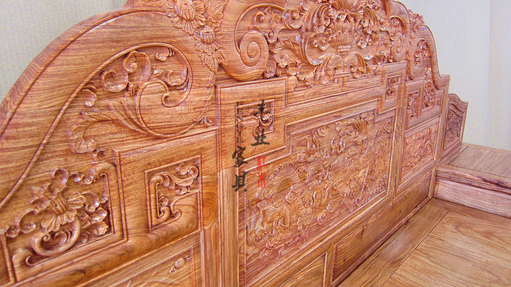 中式仿古大床 实木大床 非洲黄花梨龙凤奇缘双