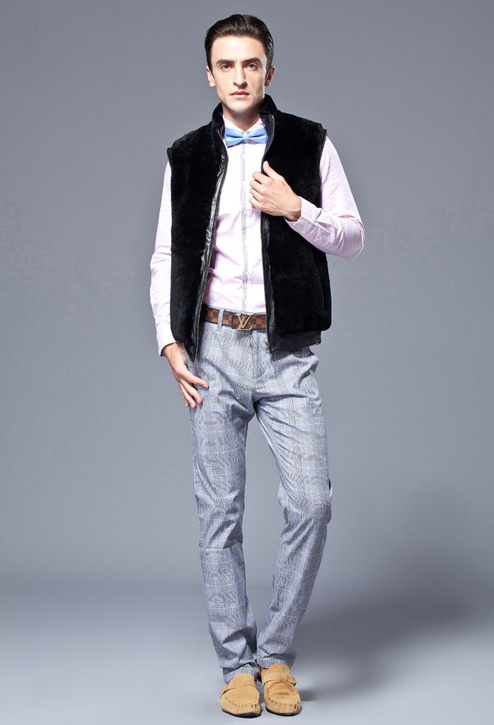 新款<em>皮马甲 男士</em>短款真皮皮衣 羊毛大身外套 皮