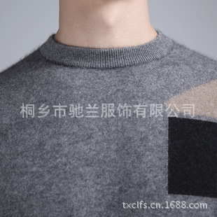 品牌毛衫库存处理2013热销韩版精品男士拼图色貂绒衫批发来样订做