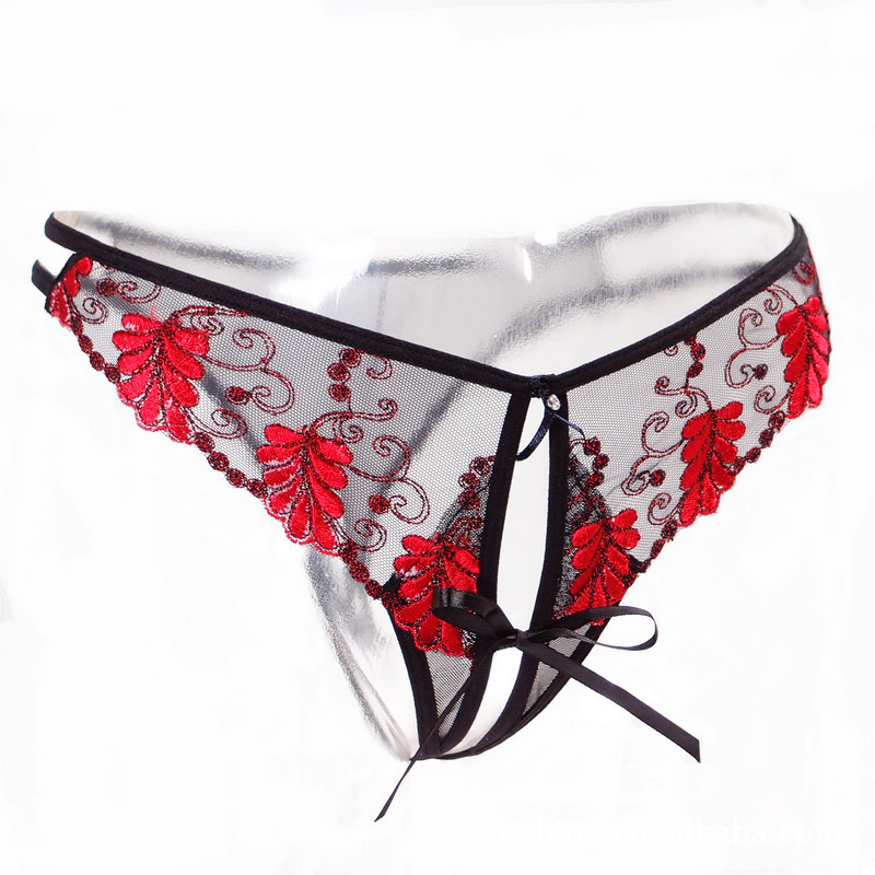 【sex lingerie 开裆丁字裤 情趣丁字裤 刺绣三角