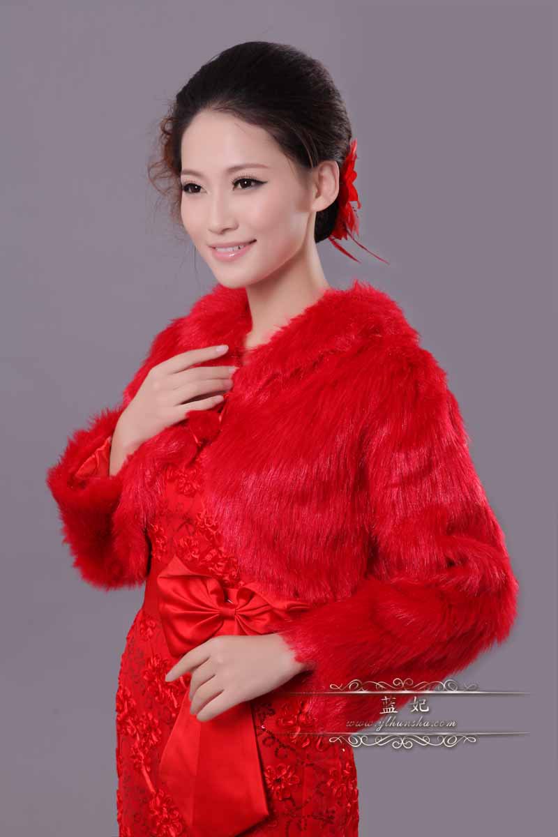 新娘披肩 长毛长袖结婚新娘毛披肩 红色披肩 长毛披肩 批发