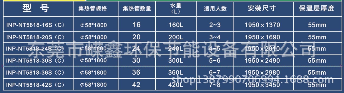 真空管太阳能参数表