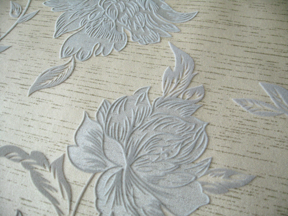 【欧式田园墙纸 便宜植绒壁纸 环保隔音壁纸 韩