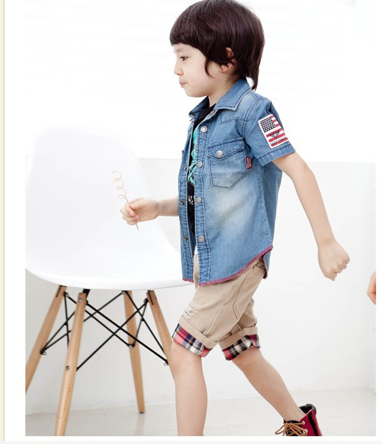 【2013夏季新款<em>男童牛仔</em>短袖<em>衬衫</em>外贸童装批