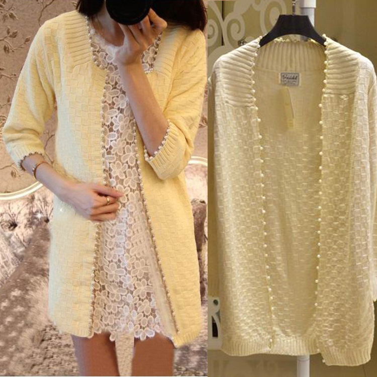 2013<em>秋冬</em>新款羊毛衫气质小香风珍珠镶边针织