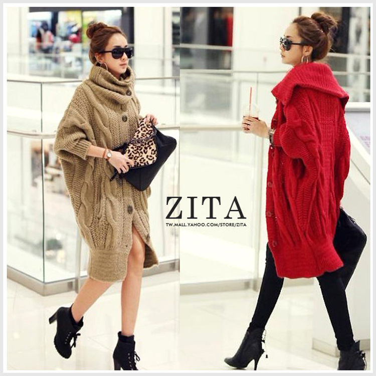 新款女式<em>韩版</em>秋冬 长外套 <em>中长开衫</em>高领<em>毛衣</em> 图