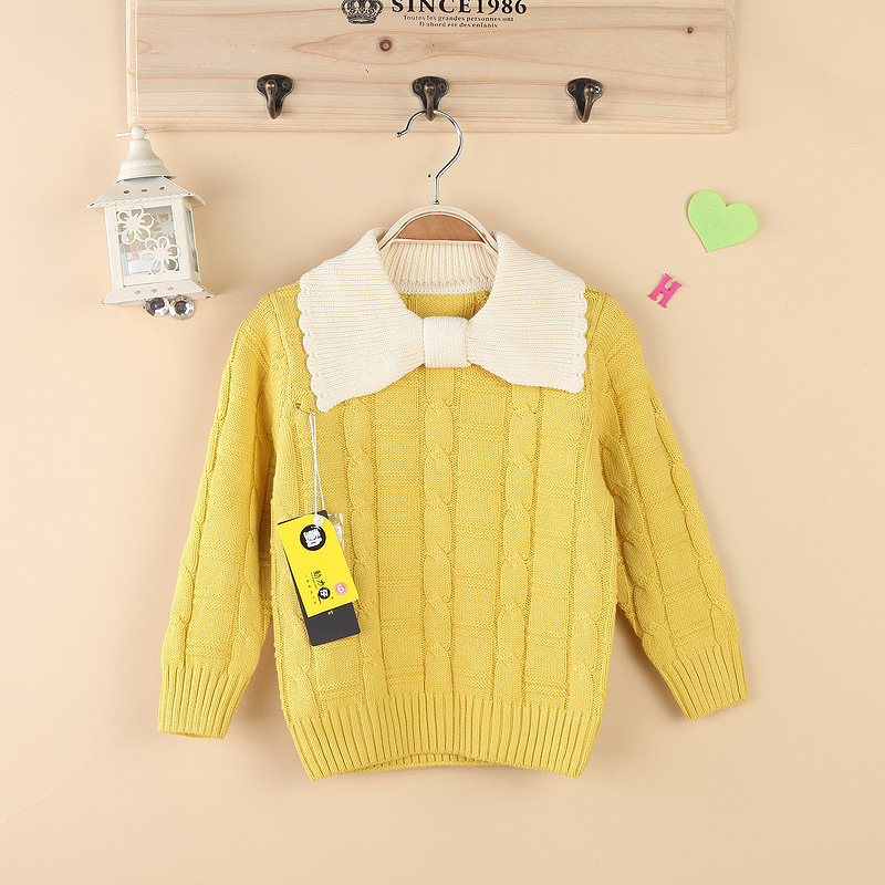 秋冬新款童装 韩版中童麻花毛衣 花边领纯色儿