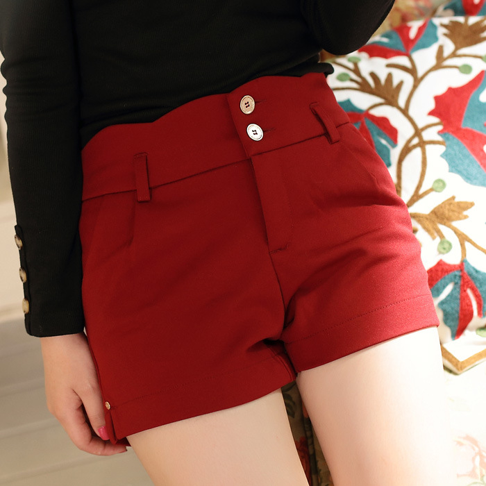 新款韩版<em>毛呢短裤女</em>秋冬 弹力高腰<em>黑色短裤</em>显