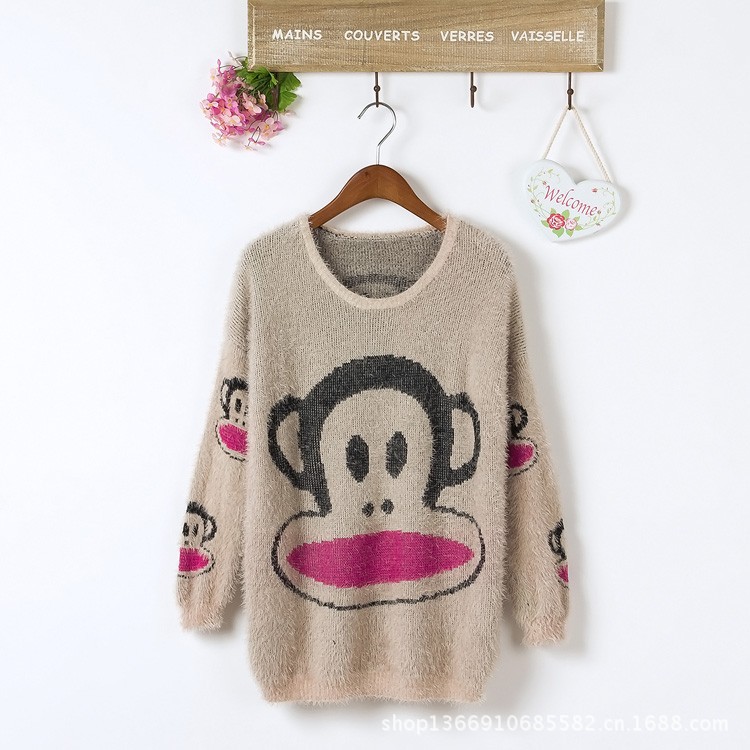 【秋装新品长款毛衣 <em>韩版</em>嘴唇卡通图案<em>马海毛</em>