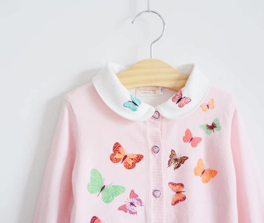 <em>欧美原单</em>女童<em>开衫</em> 蝴蝶长袖纯棉<em>毛衣</em> 5-1114t-