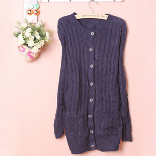 批发采购<em>女式毛衣</em>-秋冬<em>长款麻花</em>粗针毛线连帽