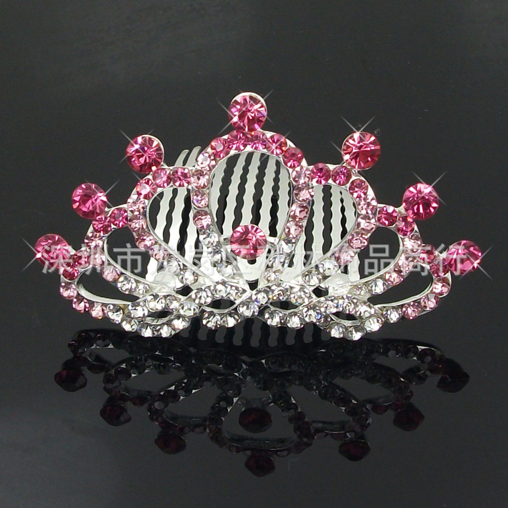 【新款时尚水晶皇冠批发韩版镶钻发梳韩国进口