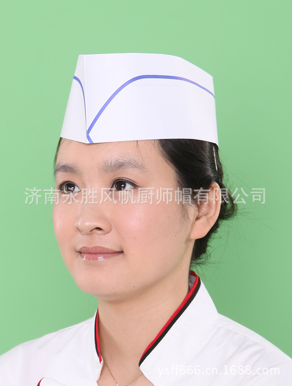 供应外贸版80g一次性纸帽/厨工帽/厨师帽(蓝单条) paper hats