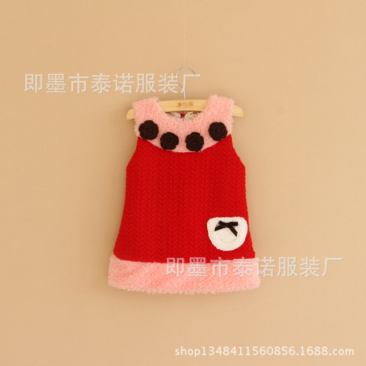 外贸童装<em>韩版</em>女童<em>儿童</em>毛线加厚花朵背心裙<em>儿童</em>