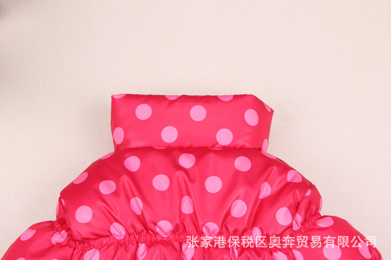 【火熱】外貿品牌童裝批發 淺色圓點大紅色 女童棉衣 兒童棉衣