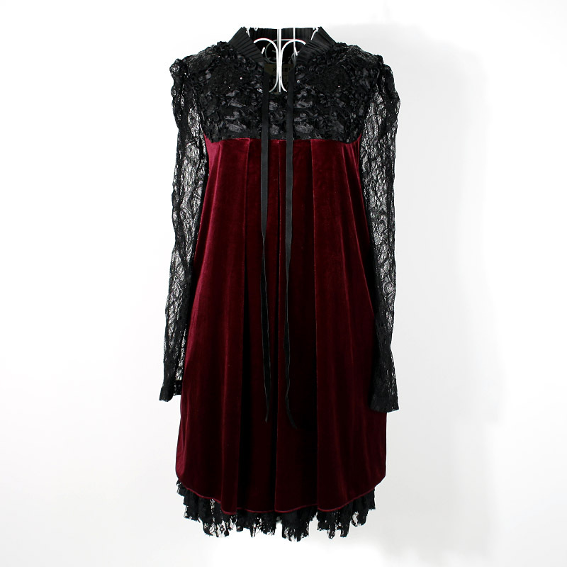 连衣裙2013春装新款黑色打底裙丝绒蕾丝长袖