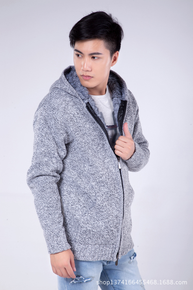 【休闲男装<em>针织开衫</em> <em>提花</em>加厚<em>拉绒</em>男士保暖连
