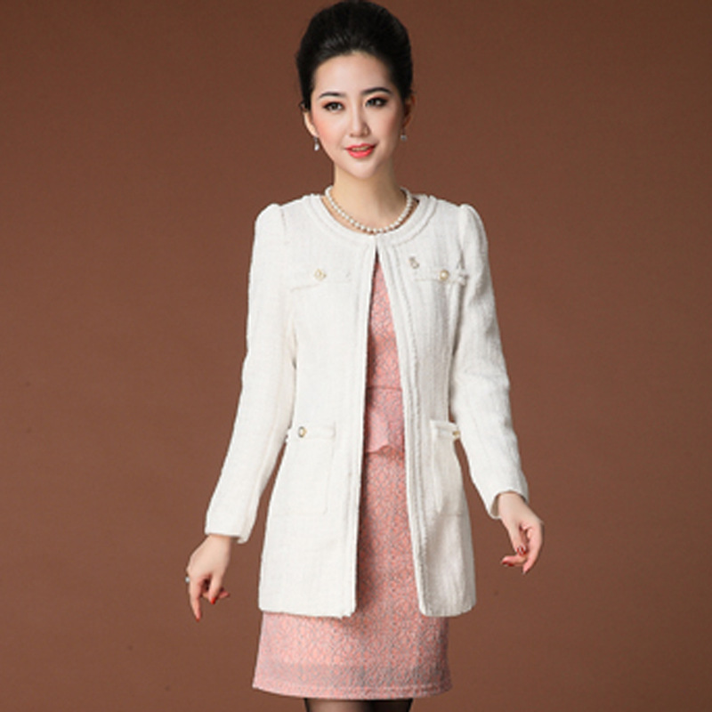 2013秋冬小香风中长款粗花呢<em>外套</em>无<em>领开衫</em>长