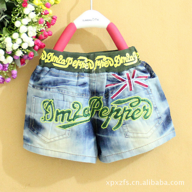 2013夏装韩版 米字<em>英文</em>字母绣花男童<em>牛仔短裤</em>
