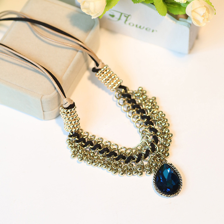 PN114 <em>韩版</em>宝石项链 编绳串珠项链 短款<em>毛衣</em>链