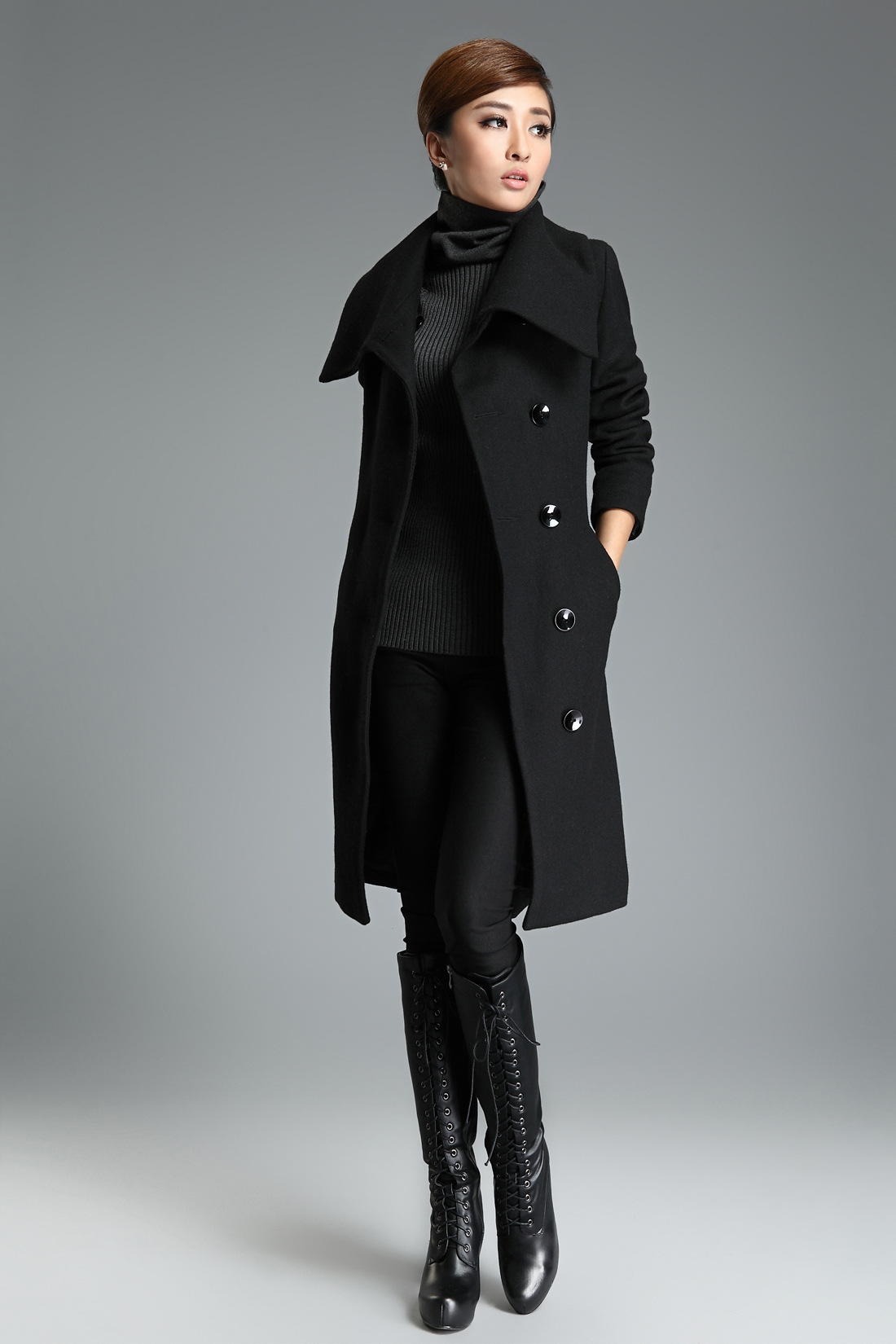 【2013新款秋冬风衣女 风双排扣系带\/毛呢大衣