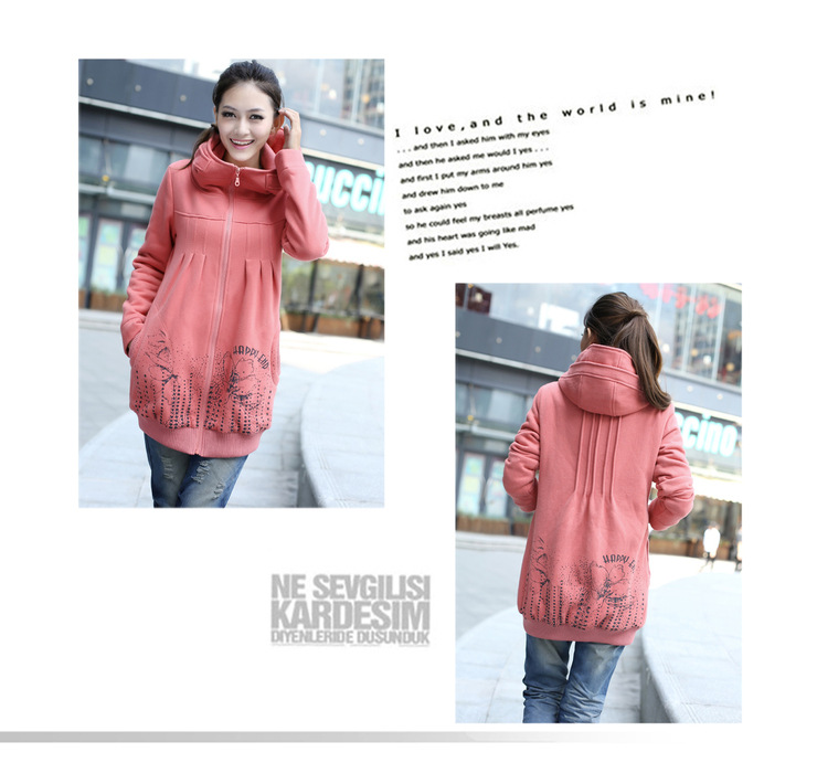 【拉链长袖连帽抓绒<em>单件</em>套<em>开衫中长款卫衣</em>印花