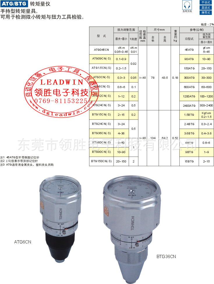 东日ATG、BTG扭力表