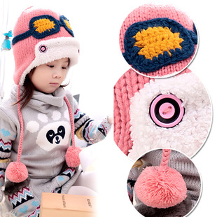 韩国儿童飞行帽 宝宝眼镜帽子宝宝冬款护耳帽 空军帽厚款帽子