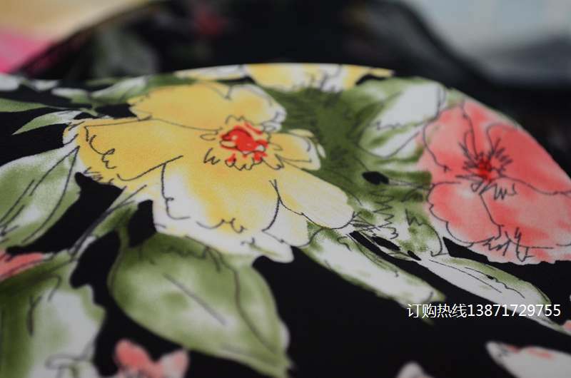 欧洲站 外贸女装 彩色铅笔素描花朵 气质修身连