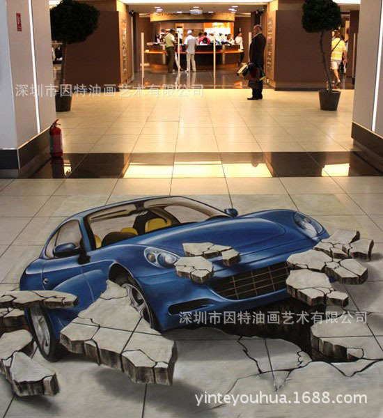 纯手工3D油画高端墙绘彩绘地画逼真写实3D立体画
