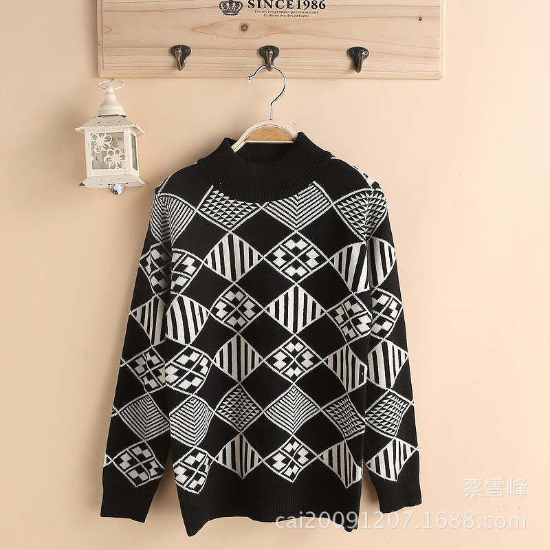 童装~韩版男童羊绒<em>提花</em>针织衫~中大童大方块