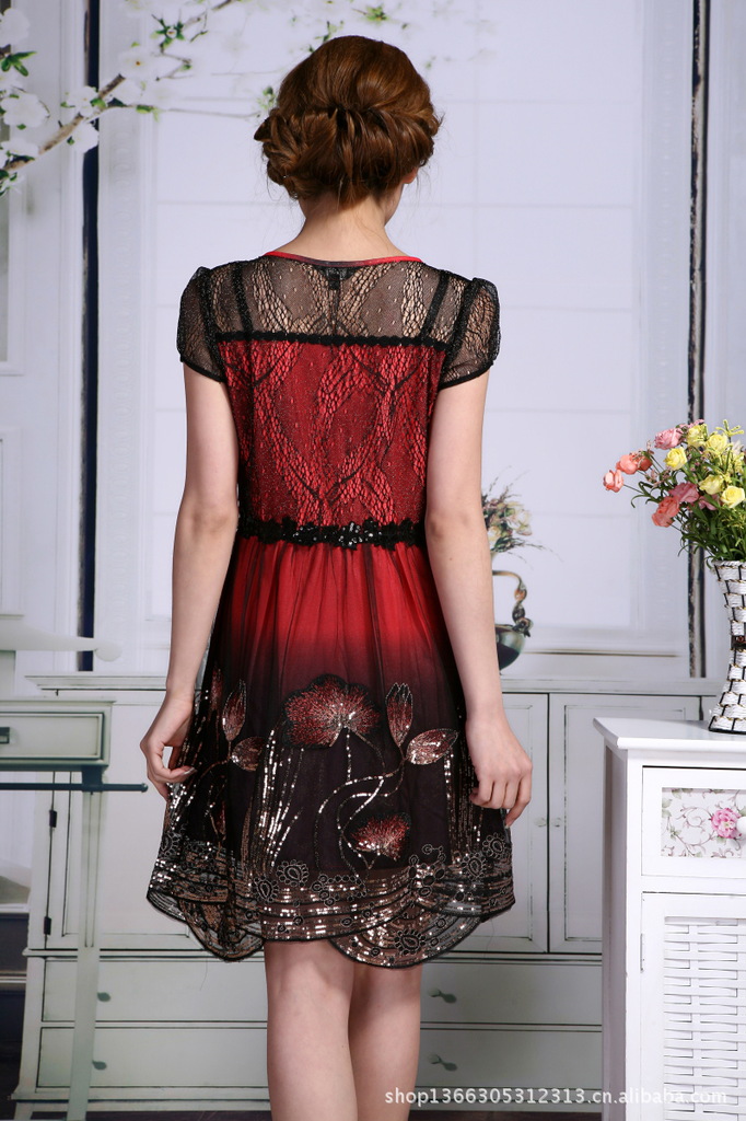 【2013夏季正品重工刺绣大码妈妈装短袖连衣