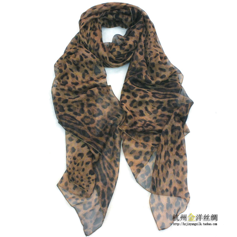 范冰冰同款 <em>真丝围巾 女士</em>豹纹丝巾 桑蚕丝 秋冬