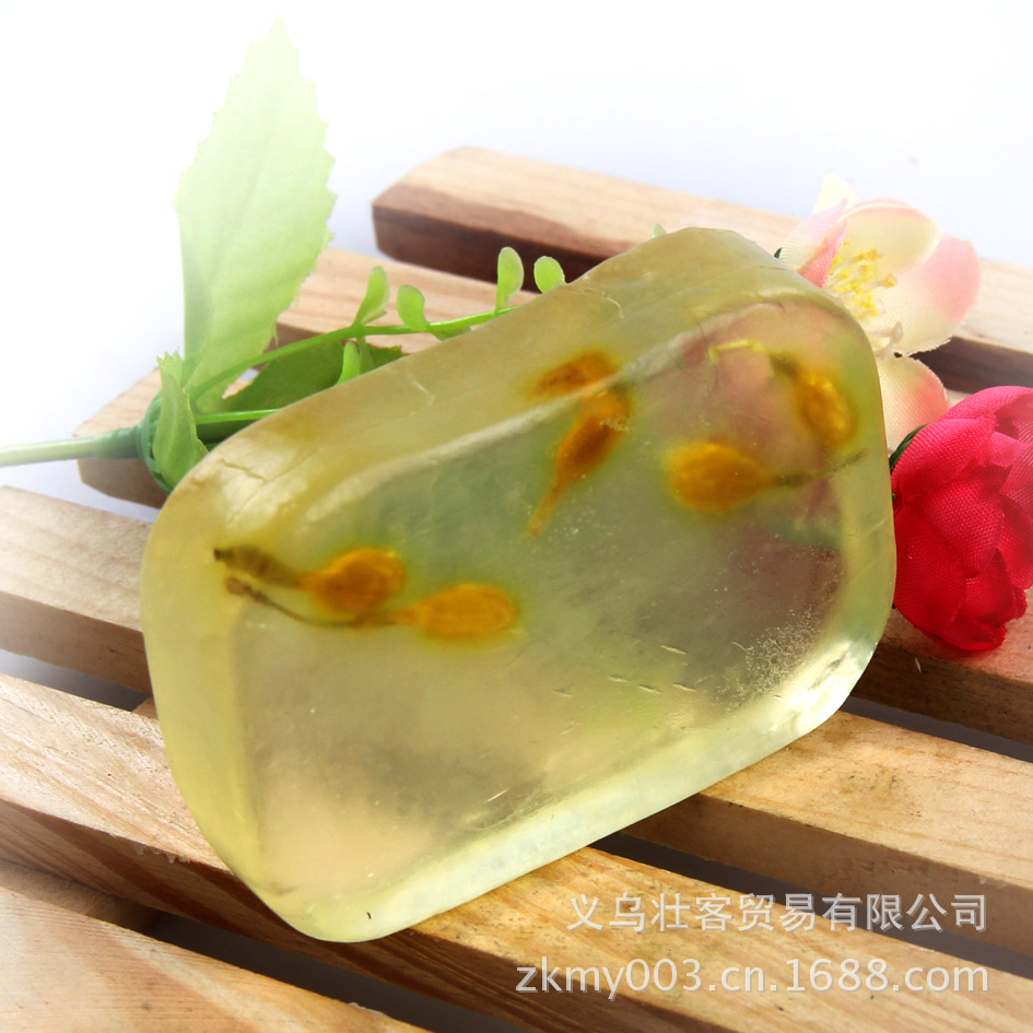 厂家供应 天然茉莉花透明手工皂 精油手工皂 保湿美颜 洁面皂批发