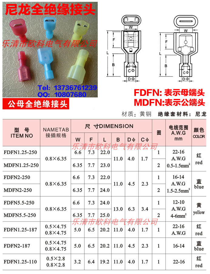 FDFN尼龍端頭尺寸圖