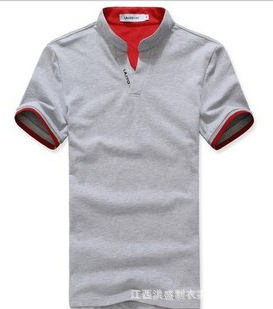 男式立领V领短袖t恤 男士休闲修身POLO衫
