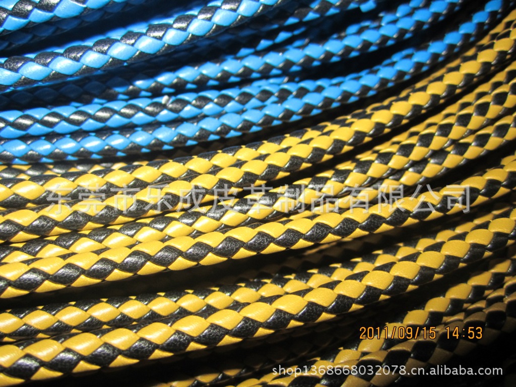 【真皮编织绳,彩色圆形环保编织皮绳,4股皮条