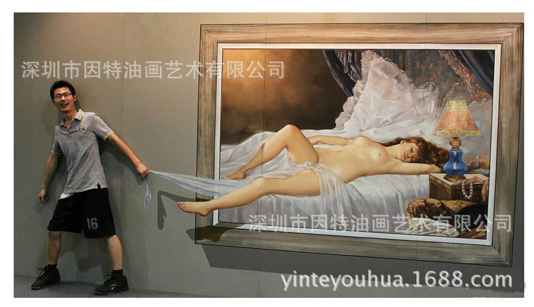 纯手工3D油画高端墙绘彩绘地画逼真写实3D立体画