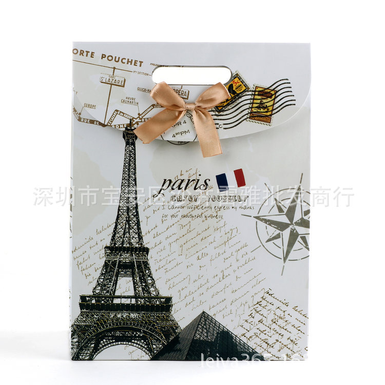 直销 2014长方形纸质埃菲尔铁塔礼品包装袋批
