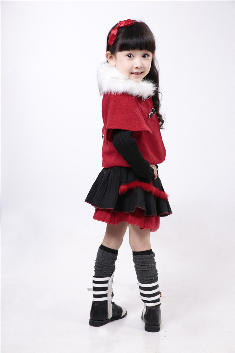 中大<em>女童</em>秋冬款妮子<em>上衣</em>三件套连衣裙套装童装