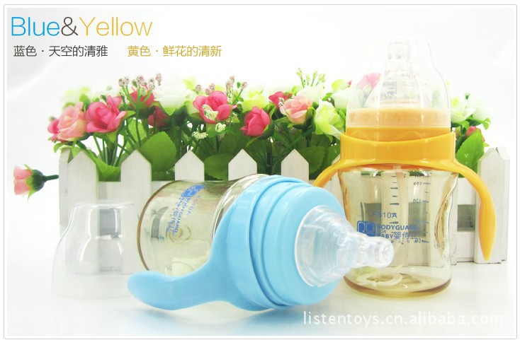 婴侍卫 婴儿 PES 奶瓶 宽口带手柄吸管防摔防