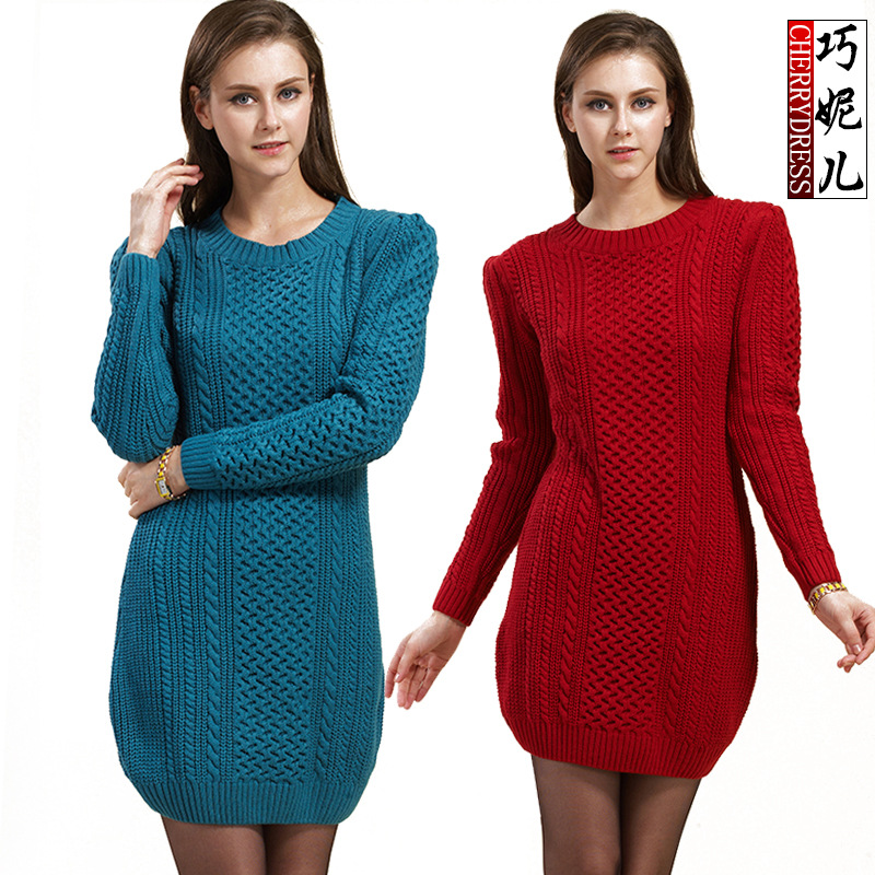 欧美女装2014春装<em>新款</em>中<em>长款毛衣</em>圆领女士毛