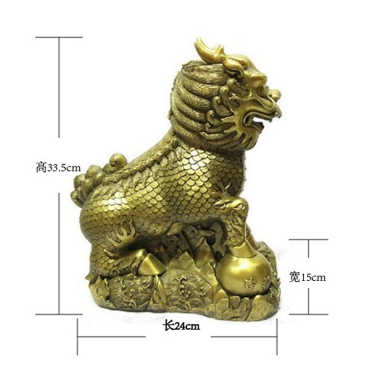 【鑫厵工艺 黄铜麒麟 纯铜财富麒麟摆件 镇宅化