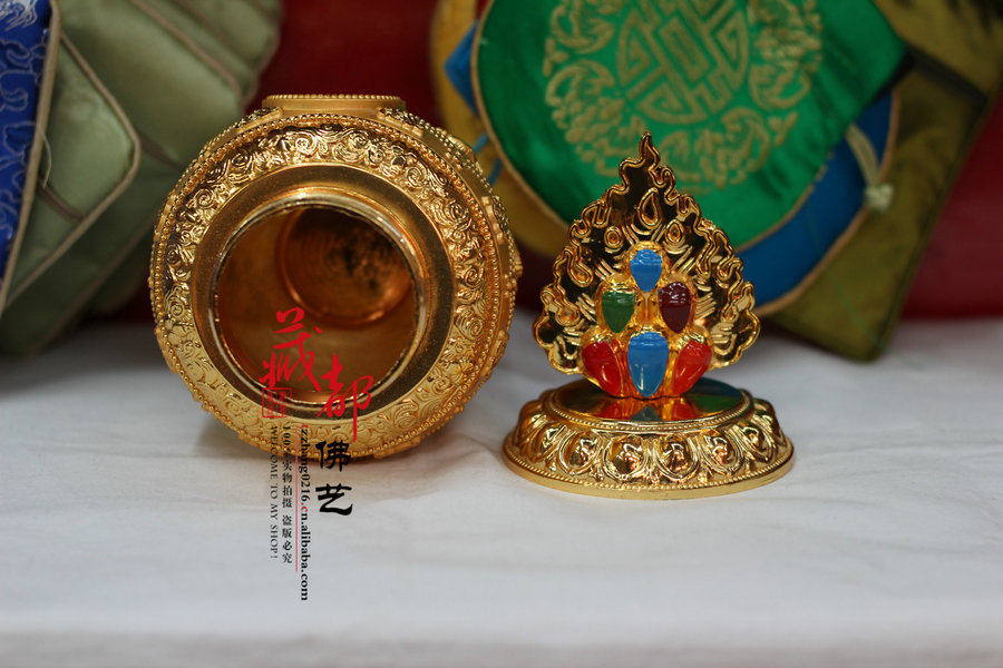 摩尼宝瓶双色加彩绘镀金可装藏 贴佛像,可打开装藏 中号