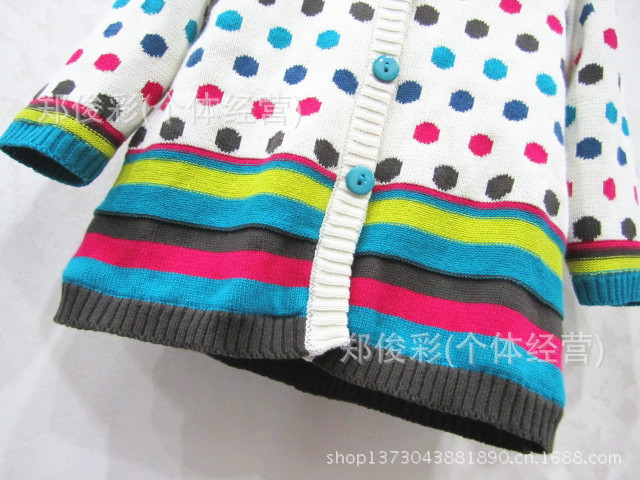 女童波点彩条<em>棉线开衫外套</em> 儿童秋冬针织衫外